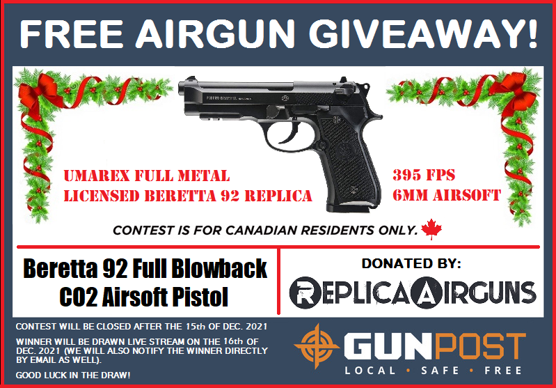Enter for a chance to win a Beretta 92 airsoft pistol