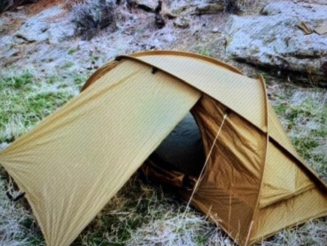 NEW---Hunker 1 Military Tent with shooter's opening, color is light gray